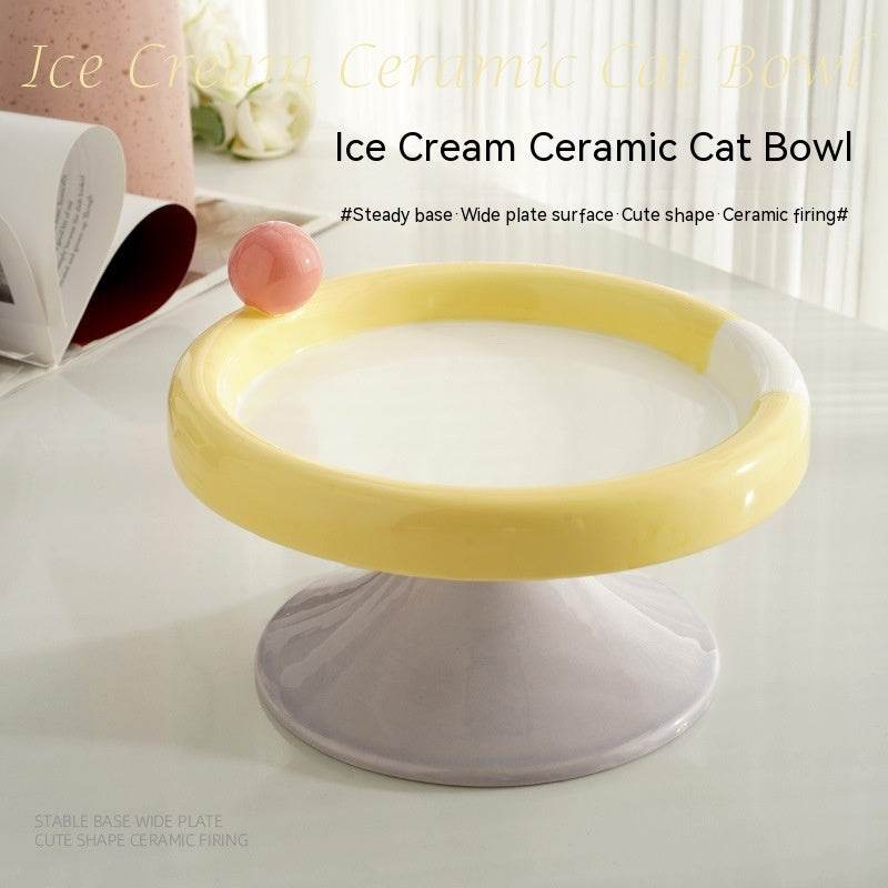 Ice Cream High Foot Ceramic Double Tone Cat Bowl - Mubimart