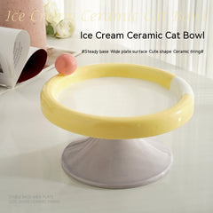 Ice Cream High Foot Ceramic Double Tone Cat Bowl - Mubimart - Ice cream bowl 