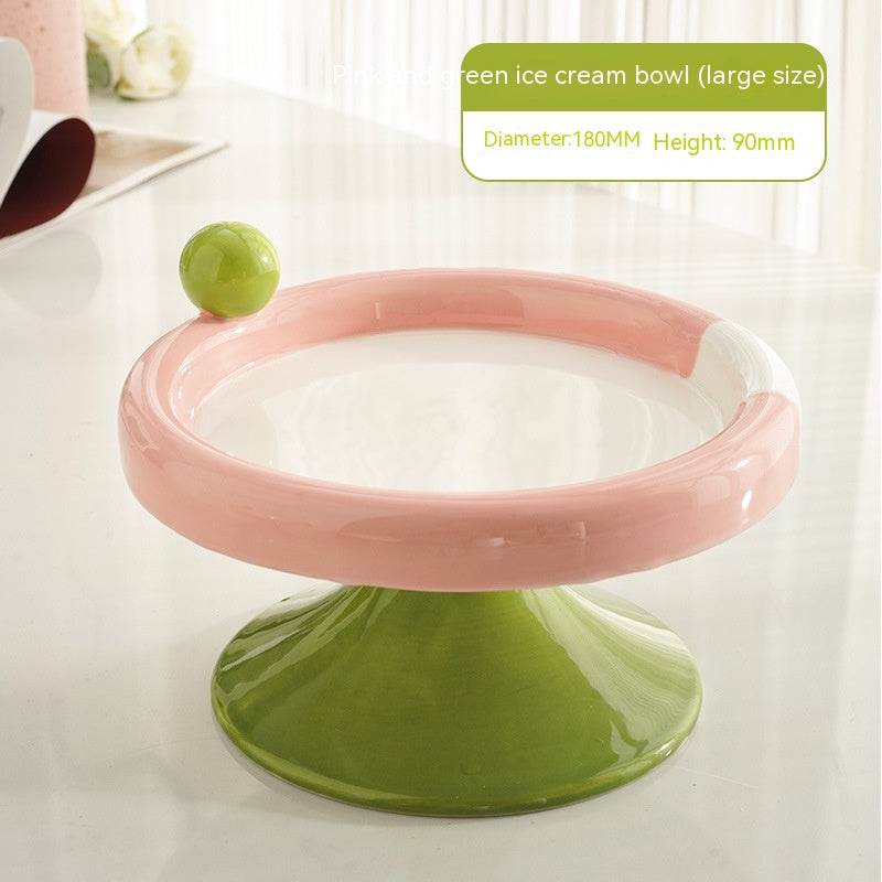 Ice Cream High Foot Ceramic Double Tone Cat Bowl - Mubimart