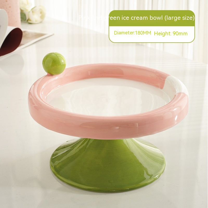 Ice Cream High Foot Ceramic Double Tone Cat Bowl - Mubimart -  