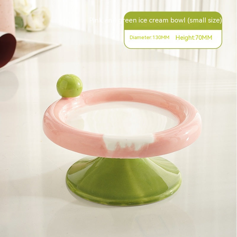 Ice Cream High Foot Ceramic Double Tone Cat Bowl - Mubimart -  