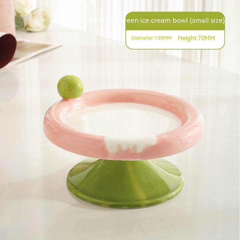 Ice Cream High Foot Ceramic Double Tone Cat Bowl - Mubimart