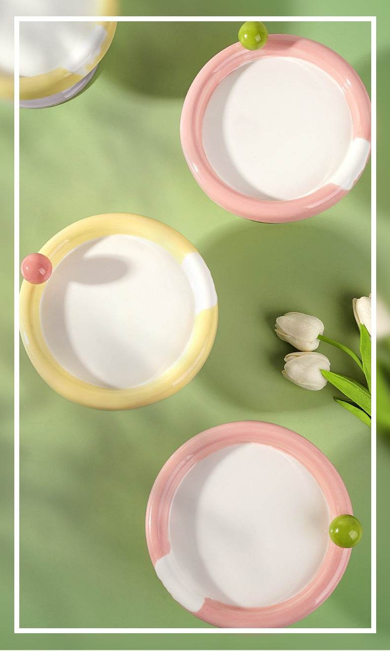 Ice Cream High Foot Ceramic Double Tone Cat Bowl - Mubimart