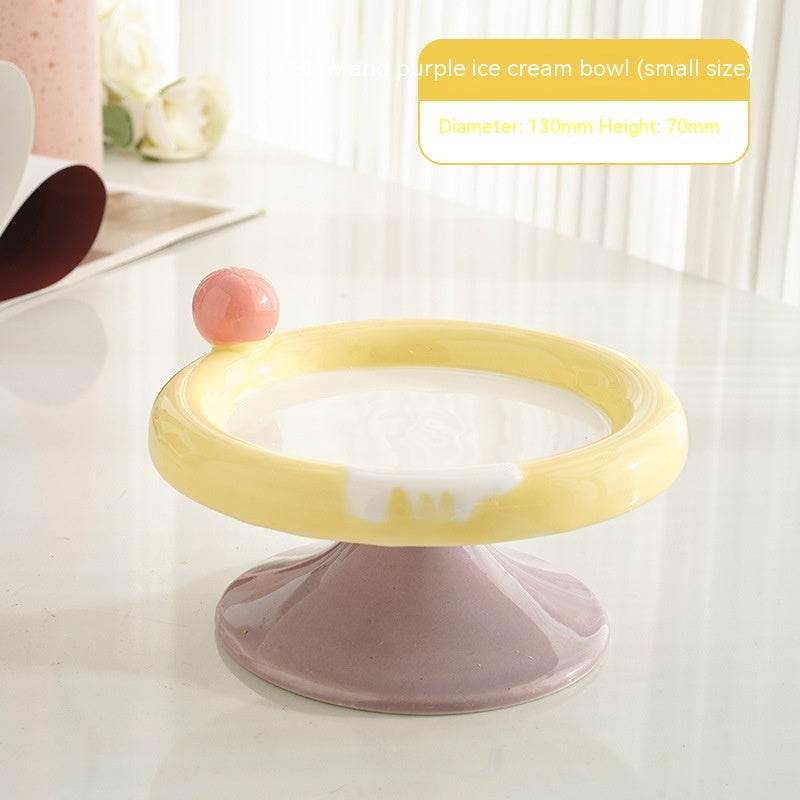 Ice Cream High Foot Ceramic Double Tone Cat Bowl - Mubimart