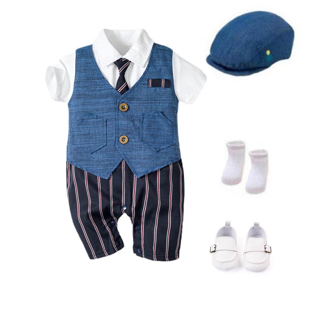 Infant Boy Baby Gentleman Outing Clothes One-Piece Suit Romper - Mubimart