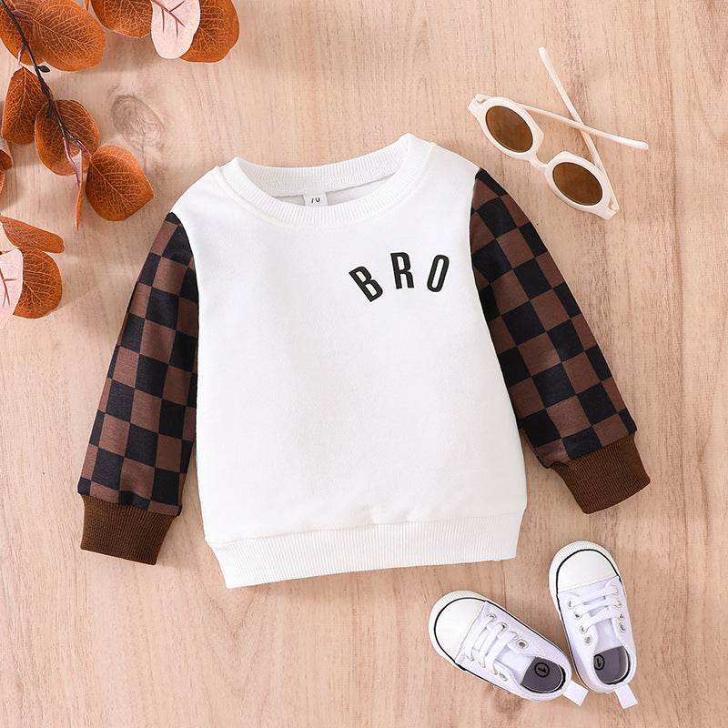 Infants And Toddlers Fall Long-sleeved Tops Fashion Plaid Sweatshirt - Mubimart