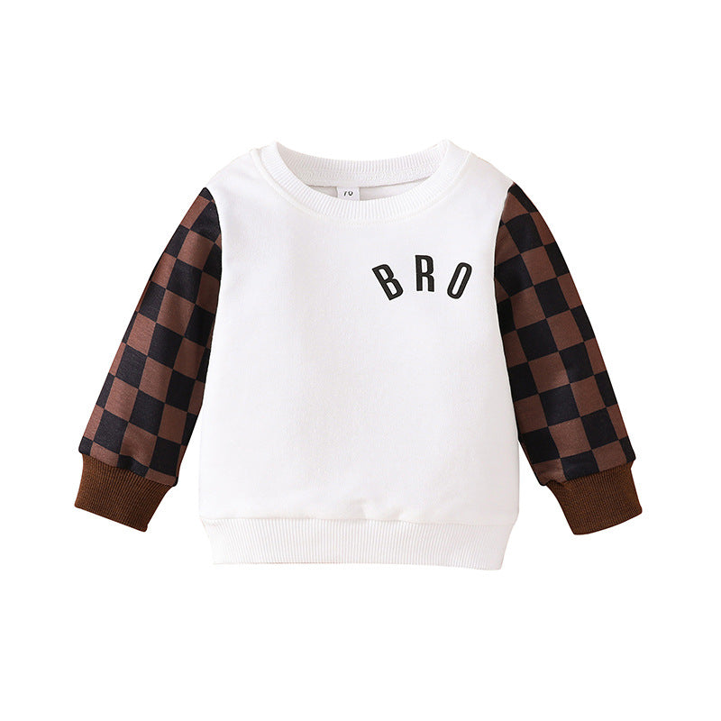 Infants And Toddlers Fall Long-sleeved Tops Fashion Plaid Sweatshirt - Mubimart -  