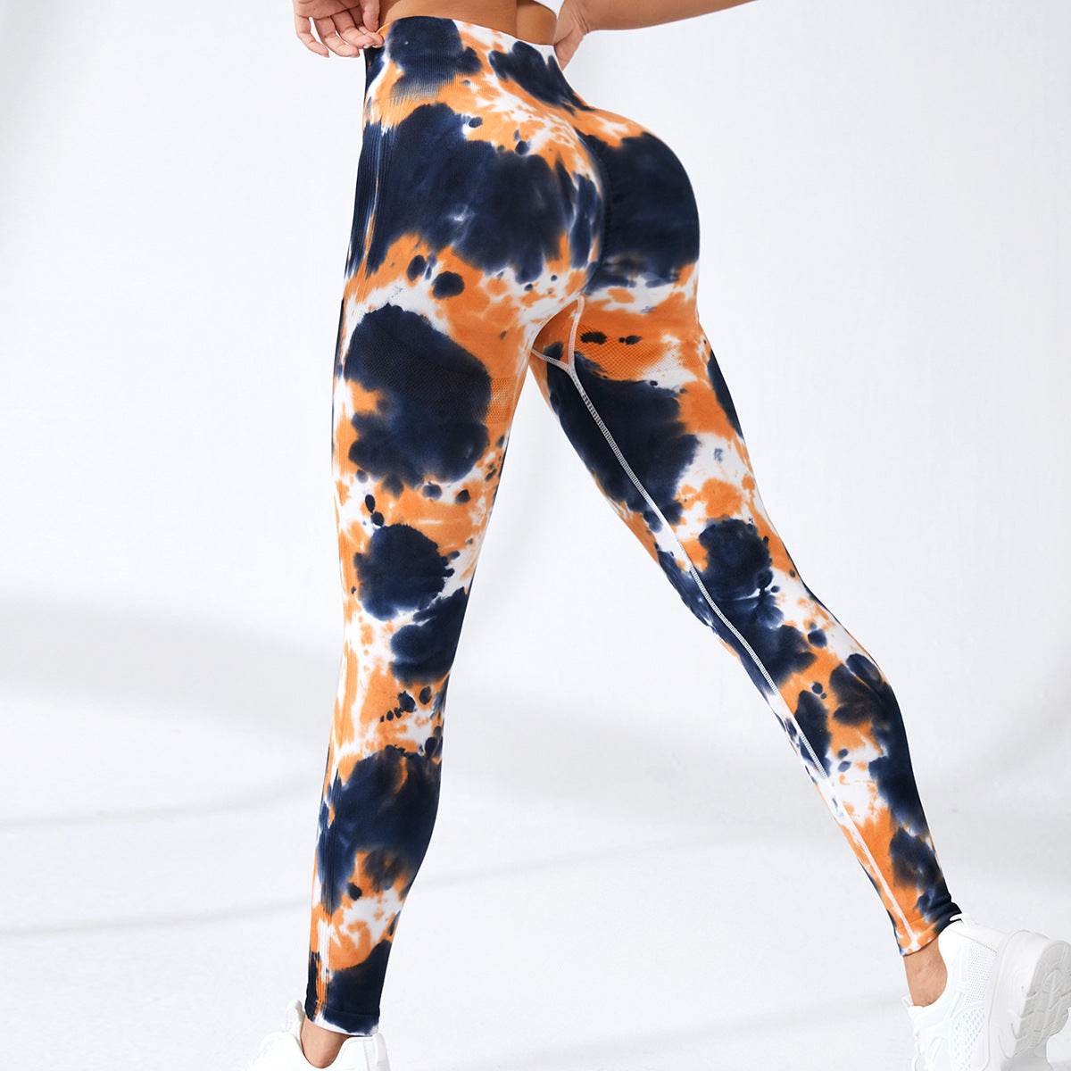 Ink Tie-dye Printed Yoga Pants Seamless High Waist Tight Hip Lifting Leggings Sports Running Fitness Trousers For Women - Mubimart