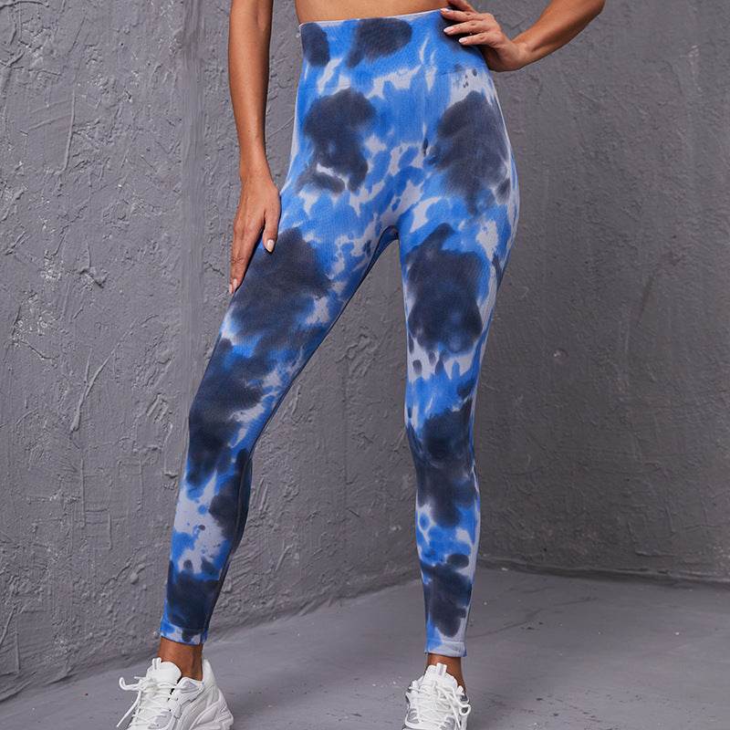 Ink Tie-dye Printed Yoga Pants Seamless High Waist Tight Hip Lifting Leggings Sports Running Fitness Trousers For Women - Mubimart