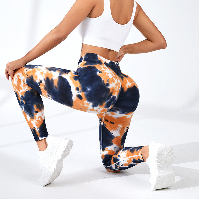 Ink Tie-dye Printed Yoga Pants Seamless High Waist Tight Hip Lifting Leggings Sports Running Fitness Trousers For Women - Mubimart -  