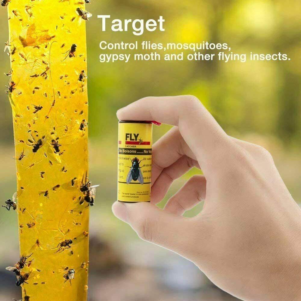 Insect Bug Fly Glue Paper Catcher Trap Ribbon Tape Strip Sticky Flies 16 Rolls - Mubimart