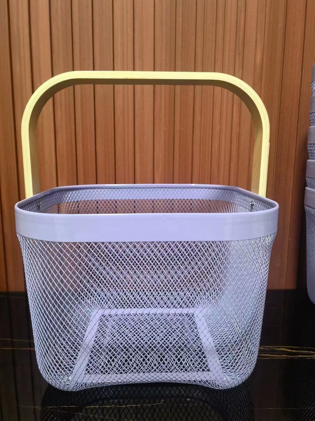 Iron Portable Storage Basket Wooden Handle - Mubimart -  