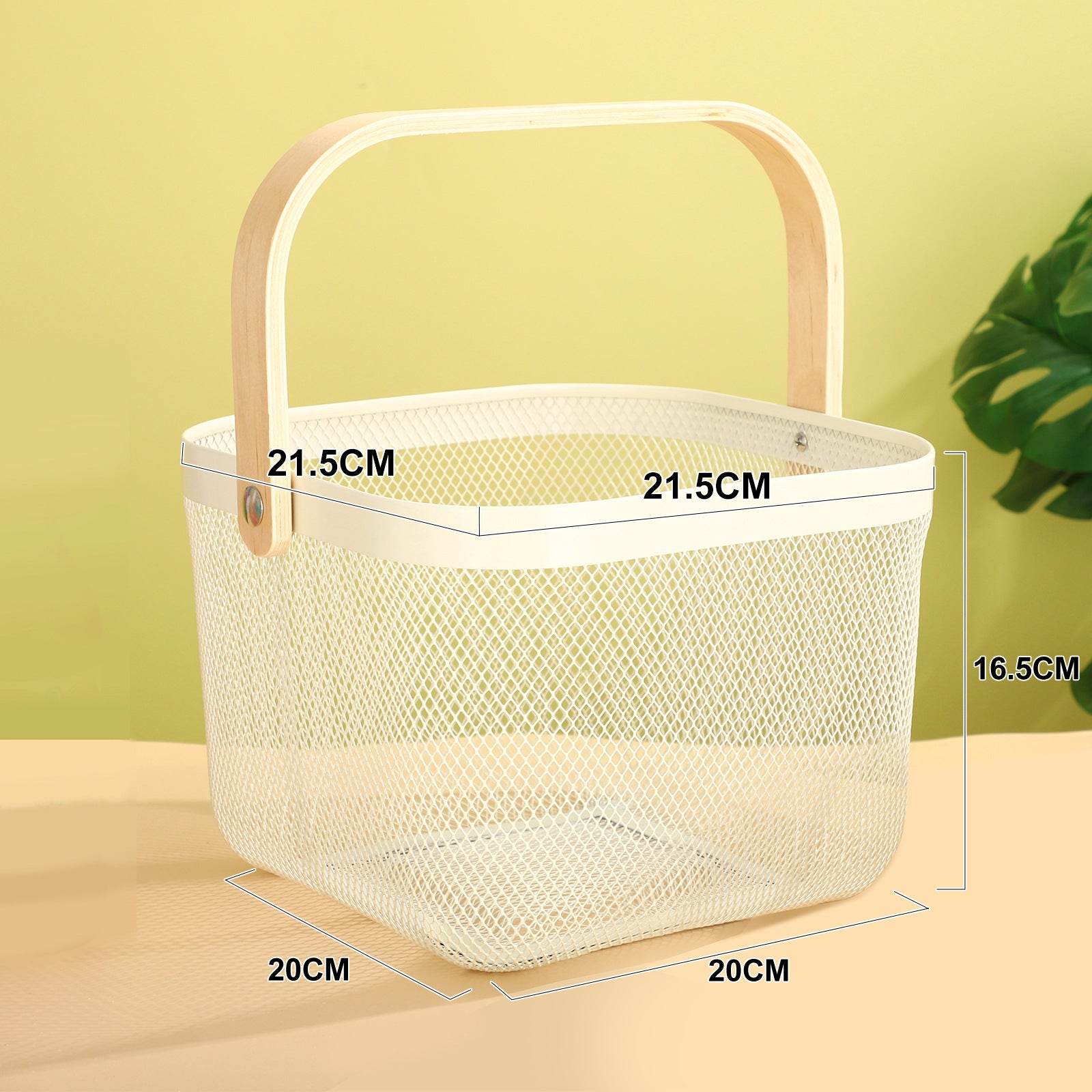 Iron Portable Storage Basket Wooden Handle - Mubimart