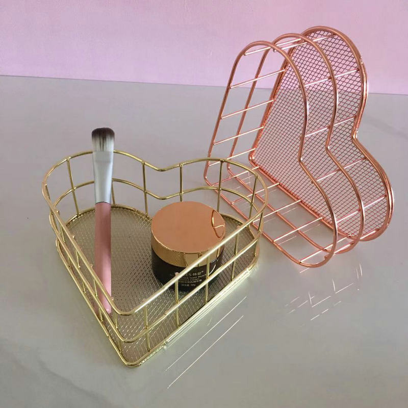 Iron Storage Basket Desktop Heart-shaped Rose Gold Finishing Creative - Mubimart -  