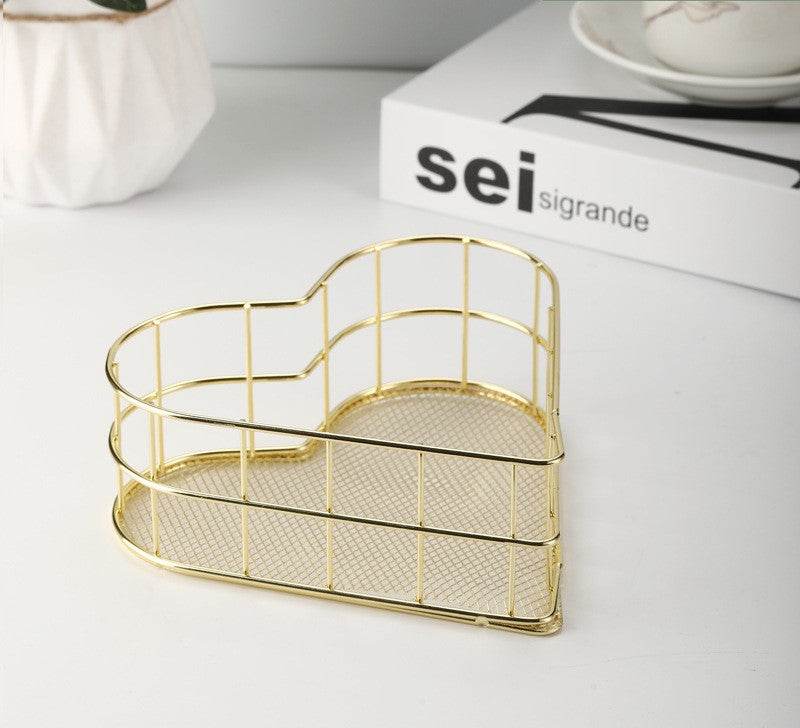 Iron Storage Basket Desktop Heart-shaped Rose Gold Finishing Creative - Mubimart