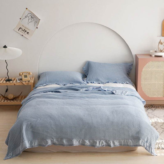 Japan Waffle Plaid Blankets for Bed Sofa Throws Cotton Yarn Towel Blanket for Kids Adult Summer Air Conditioning Quilt Bedspread - Mubimart