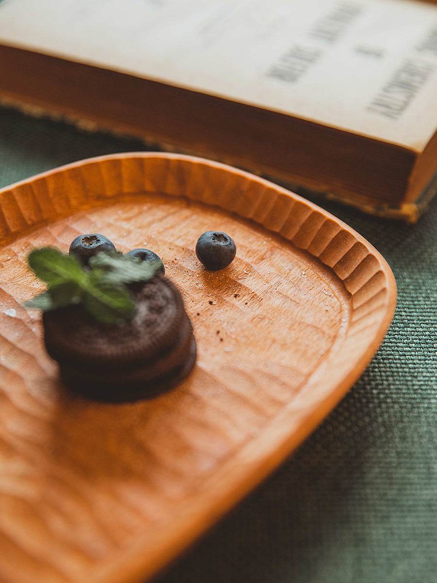 Japanese Hand-carved Coffee Tray, Snack Tray, Cherry Wood Carved Oval Tea Tray, Fruit Tray - Mubimart