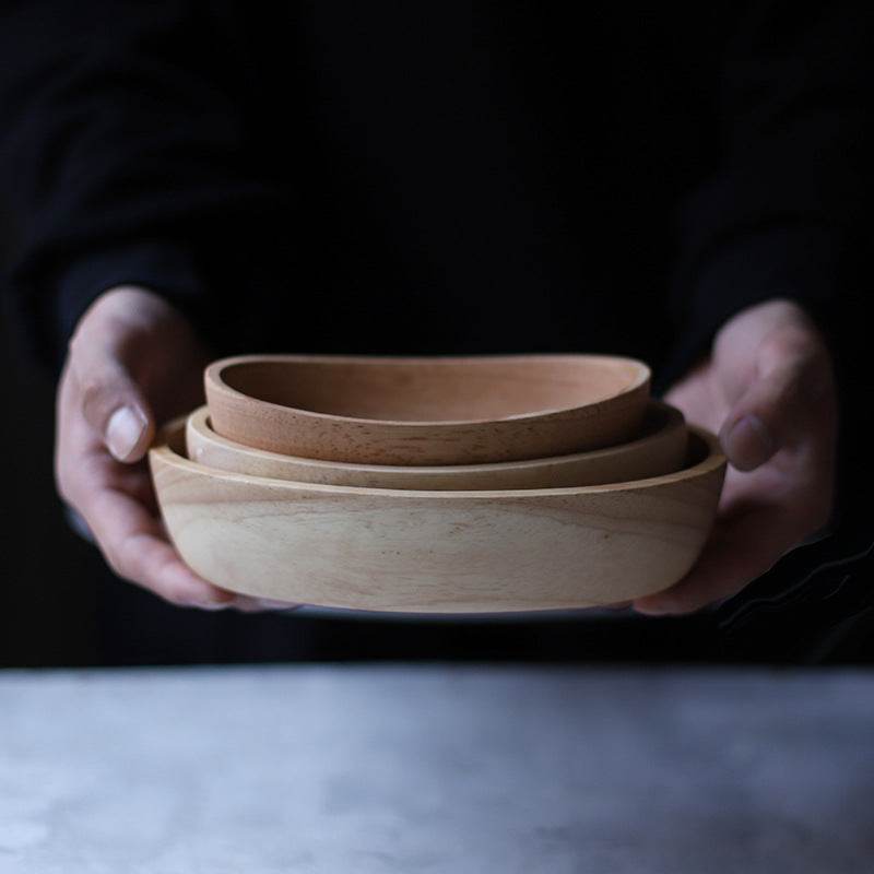 Japanese Rubberwood Boat Shape Oval Wooden Bowl - Mubimart