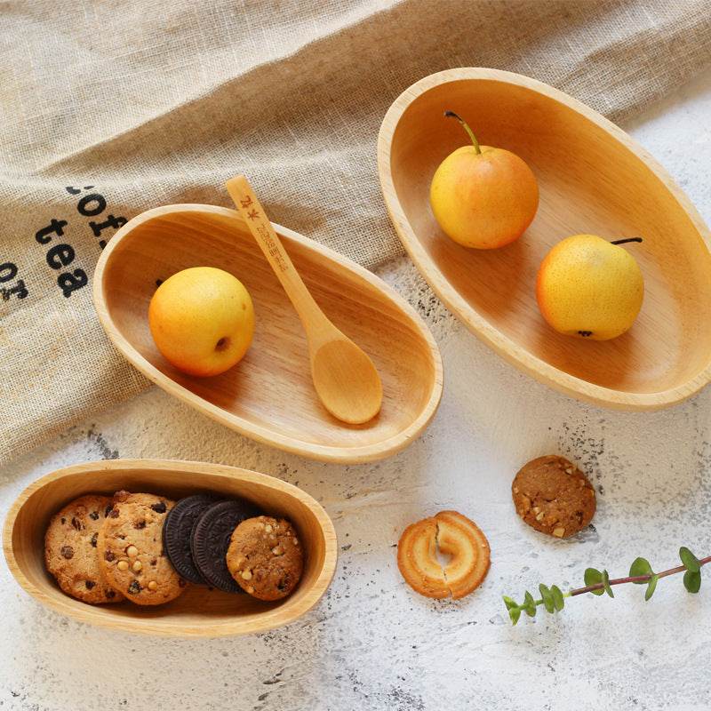 Japanese Rubberwood Boat Shape Oval Wooden Bowl - Mubimart
