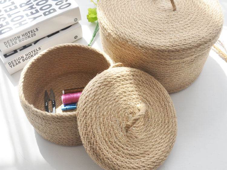 Japanese Style Linen Table Top Sundries Storage Basket - Mubimart
