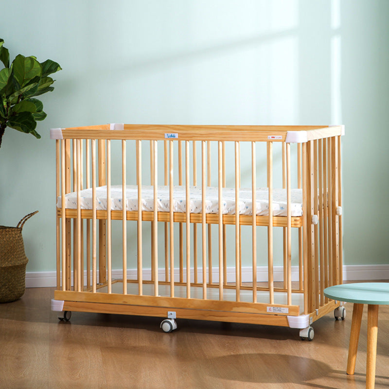 Japanese Style Solid Wood Newborn Crib Splicing Bed Pine With Guardrail - Mubimart -  