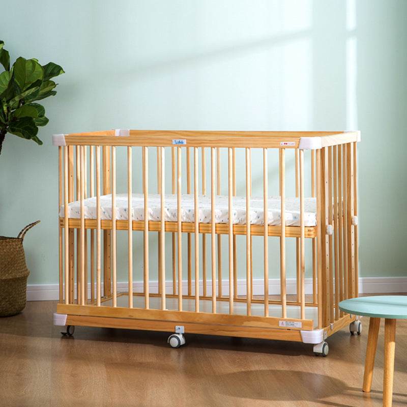 Japanese Style Solid Wood Newborn Crib Splicing Bed Pine With Guardrail - Mubimart