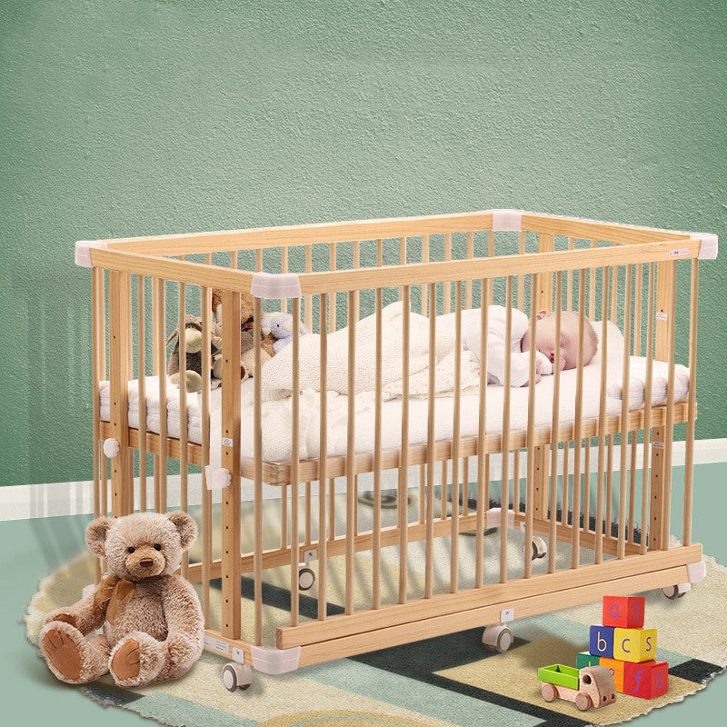 Japanese Style Solid Wood Newborn Crib Splicing Bed Pine With Guardrail - Mubimart -  