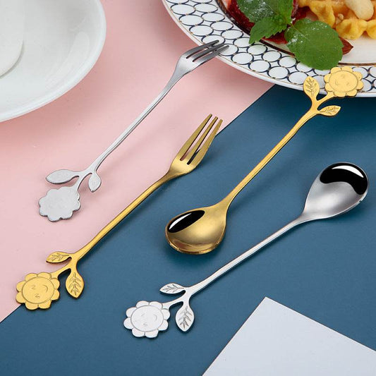 Japanese Style Stainless Steel Cartoon Sunflower Spoon - Mubimart