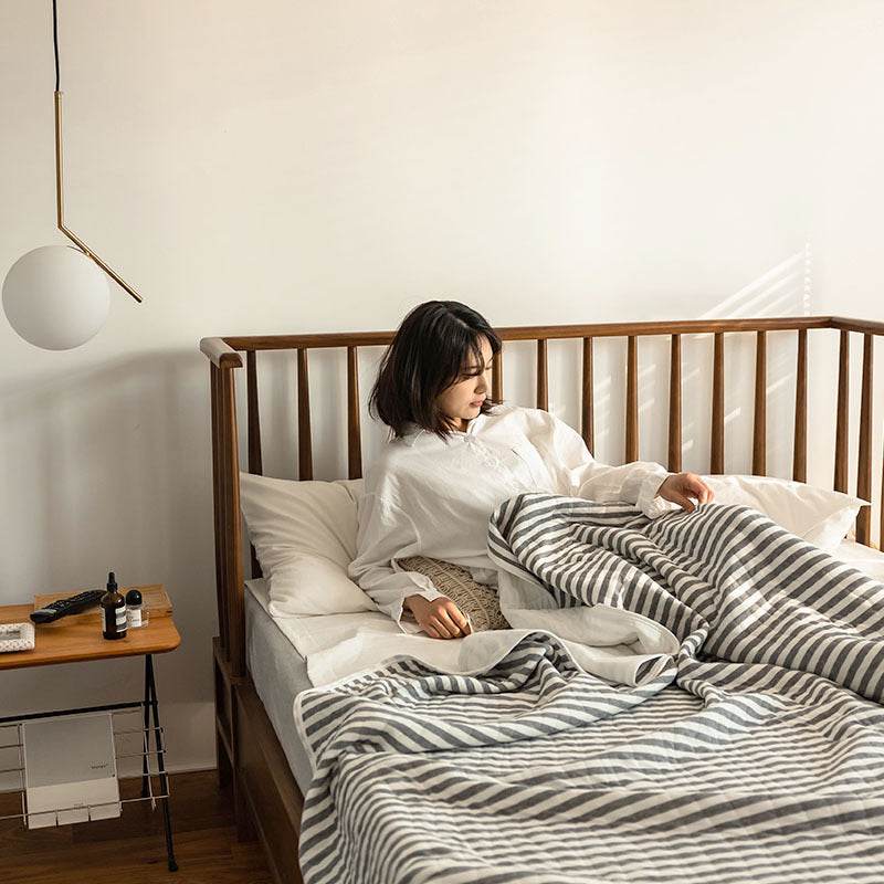 Japanese Summer Quilt, Indian Cotton Summer Cool Quilt, Air Conditioner Quilt, Summer Blanket, Pure Cotton Striped Quilt - Mubimart