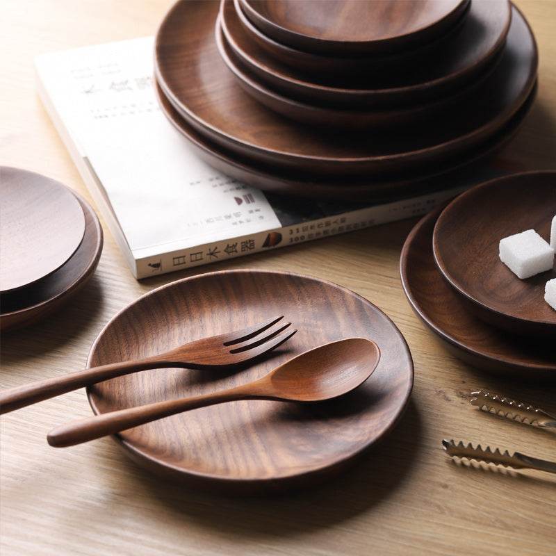 Japanese Wooden Fruit Bowl Round Wooden Plate Idea - Mubimart