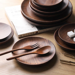 Japanese Wooden Fruit Bowl Round Wooden Plate Idea - Mubimart - Wooden Bowl 