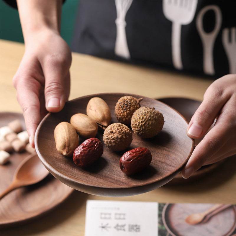Japanese Wooden Fruit Bowl Round Wooden Plate Idea - Mubimart