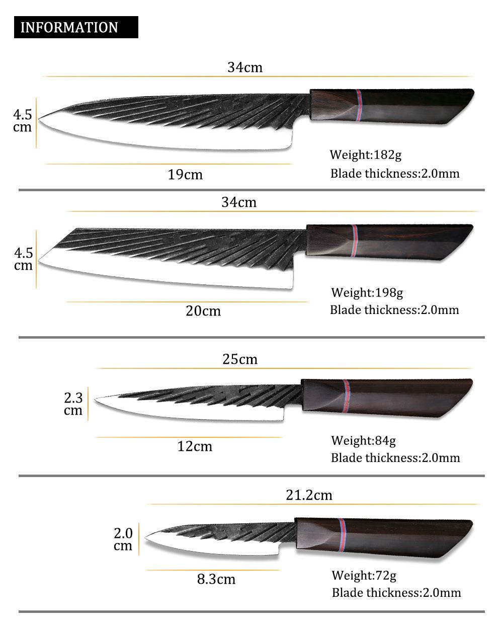Japanese style cutting knife set - Mubimart