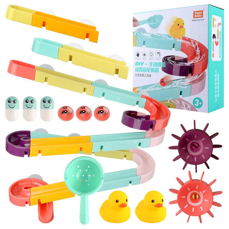 Kids Bath Toys Wall Suction Cup Marble Race Run Track Bathroom Bathtub Baby Play Water Games Toy Kit for Children - Mubimart