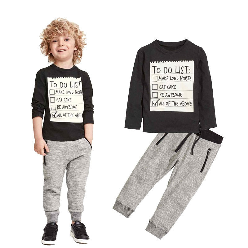 Kids Boys Clothing Set Baby Boy Casual Clothes Spring Autumn Ccotton Long Sleeves T-shirt Pants 2pcs Suit For 3-7 Years - Mubimart - Clothing Set 