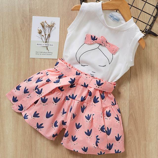 Kids Girls Clothes For Baby Girl Kids T-Shirt Shorts Suit - Mubimart