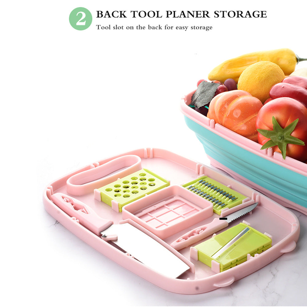 Kitchen Chopping Board 9 In 1 Foldable Drainage Basket Multi - Mubimart -  