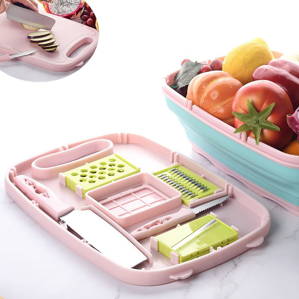 Kitchen Chopping Board 9 In 1 Foldable Drainage Basket Multi - Mubimart -  