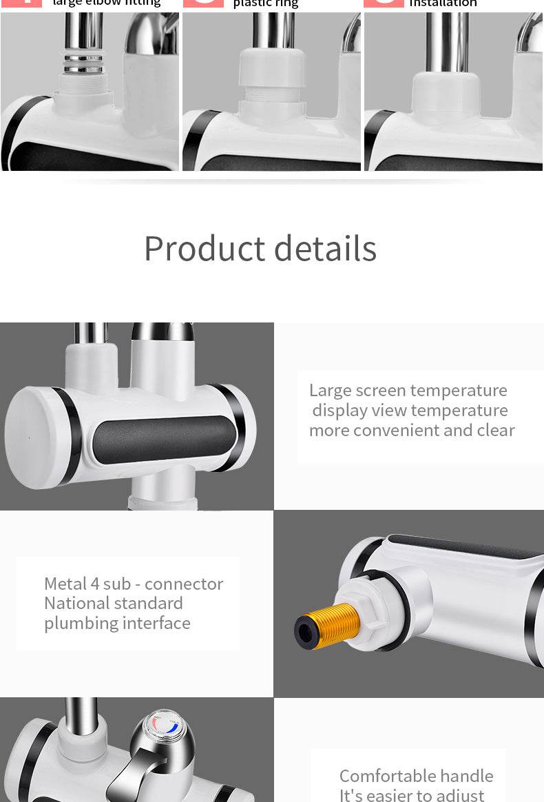 Kitchen Electric Water Tap Water Heater Temperature Display Cold Heating Faucet Hot Water Faucet Heater - Mubimart