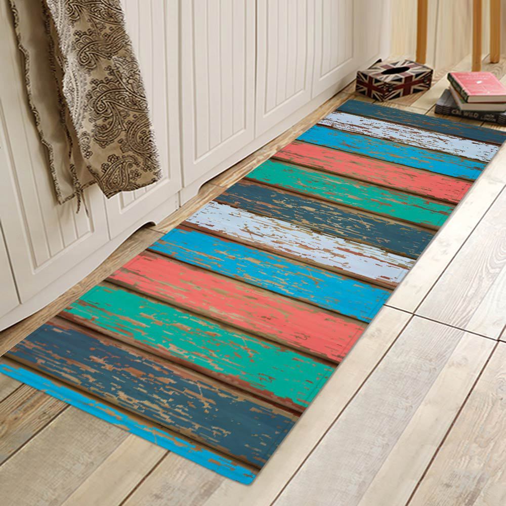 Kitchen Mat Bedroom Living Room Carpet Entrance Doormat Home Hallway Balcony Floor Mat Wood Pattern Bathroom Anti-Slip Long Rug - Mubimart -  