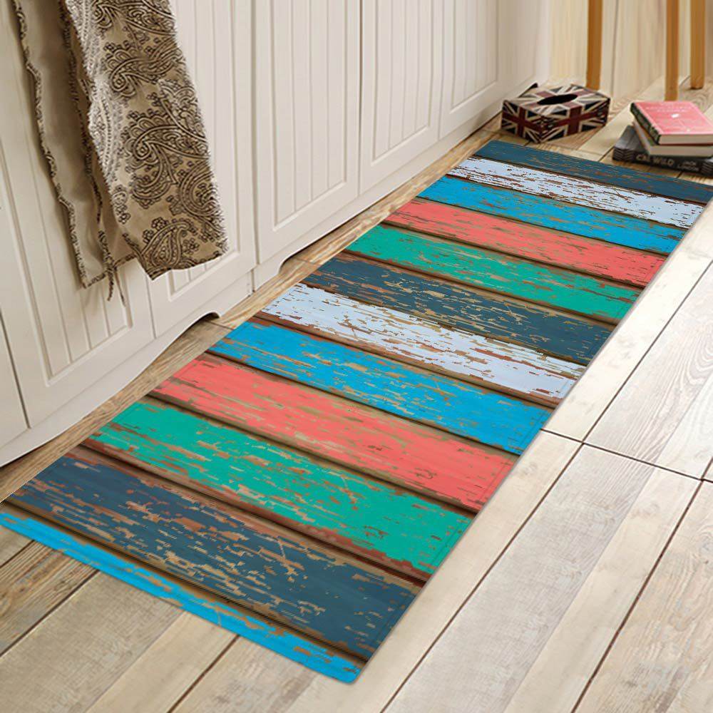 Kitchen Mat Bedroom Living Room Carpet Entrance Doormat Home Hallway Balcony Floor Mat Wood Pattern Bathroom Anti-Slip Long Rug - Mubimart