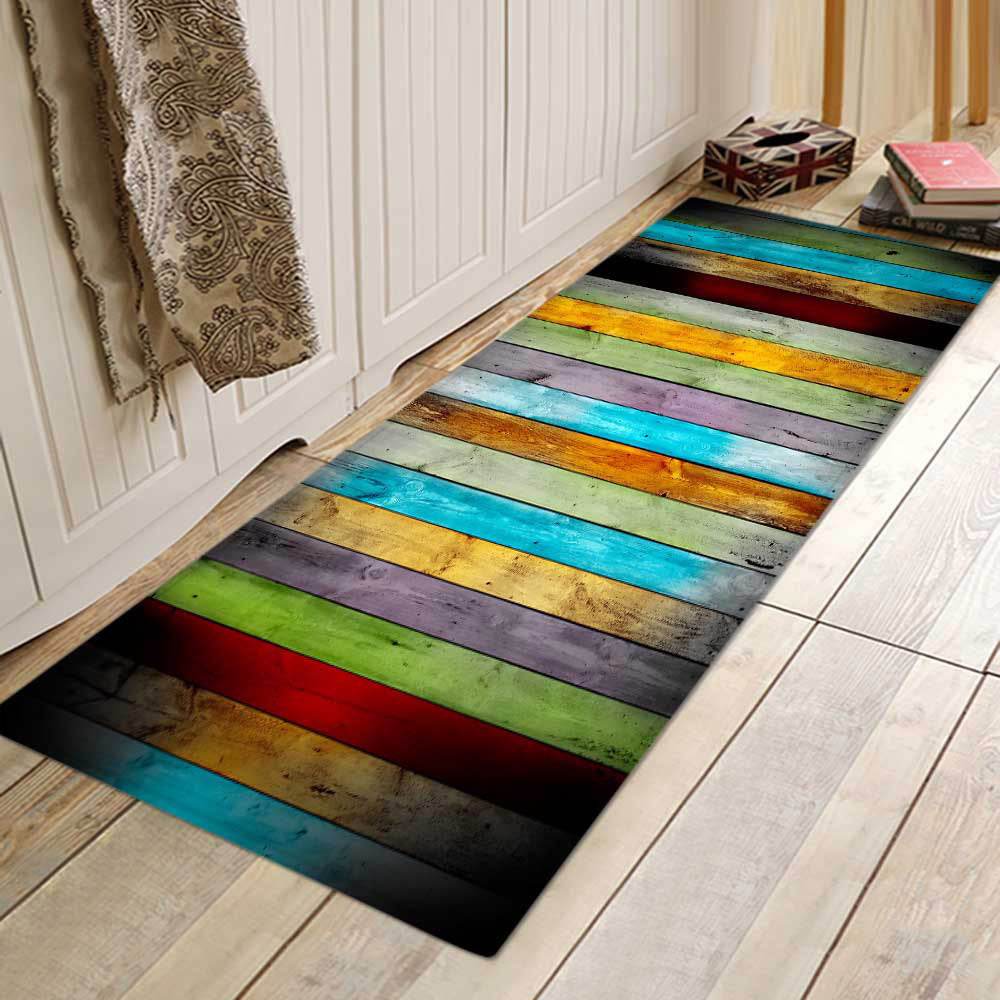 Kitchen Mat Bedroom Living Room Carpet Entrance Doormat Home Hallway Balcony Floor Mat Wood Pattern Bathroom Anti-Slip Long Rug - Mubimart
