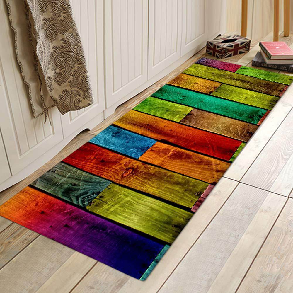 Kitchen Mat Bedroom Living Room Carpet Entrance Doormat Home Hallway Balcony Floor Mat Wood Pattern Bathroom Anti-Slip Long Rug - Mubimart