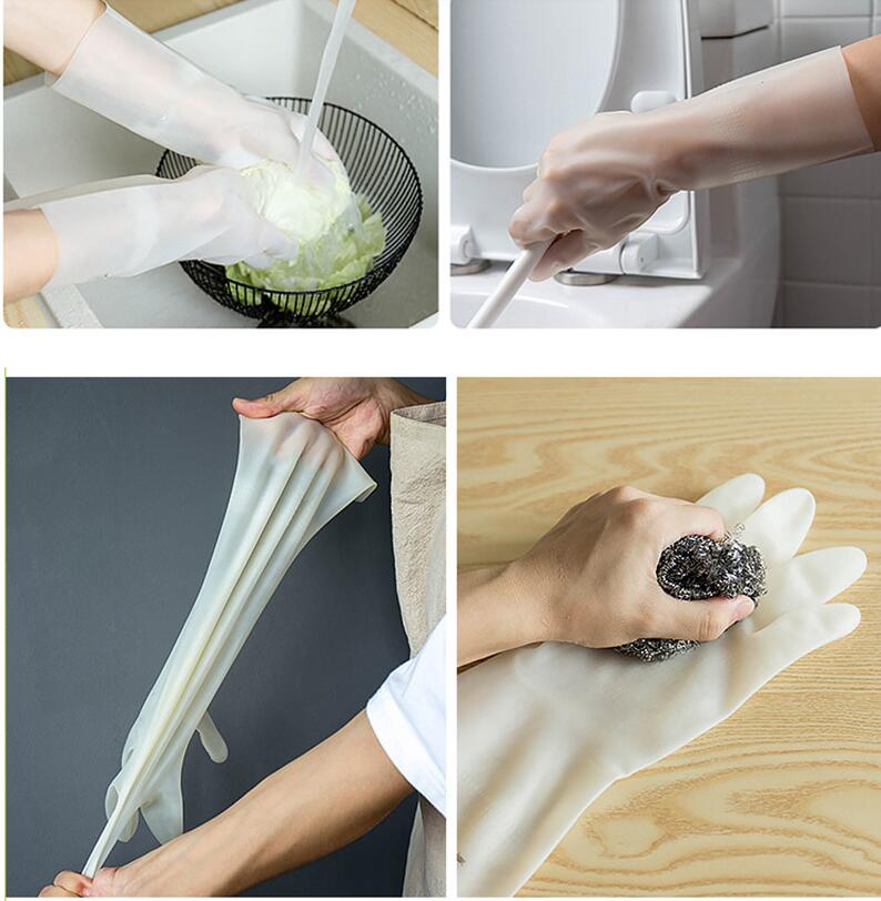 Kitchen dishwashing washing female cleaning housework Ding Qing washing clothes rubber rubber brush bowl gloves winter waterproof and durable - Mubimart -  