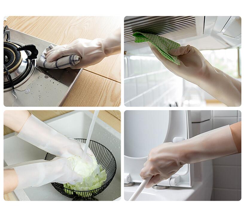 Kitchen dishwashing washing female cleaning housework Ding Qing washing clothes rubber rubber brush bowl gloves winter waterproof and durable - Mubimart -  