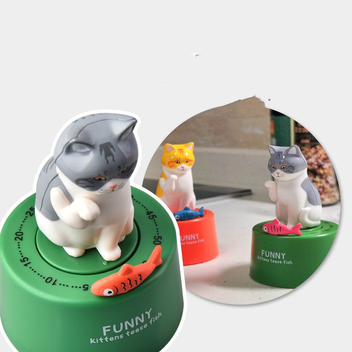 Kitty mechanical timer kitchen magnet - Mubimart