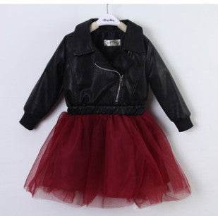 Korean Children And Girls On Behalf Of A Leather Dress Embroidered With Sequins Leather Children Princess Dress - Mubimart