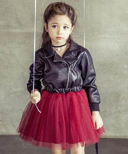 Korean Children And Girls On Behalf Of A Leather Dress Embroidered With Sequins Leather Children Princess Dress - Mubimart