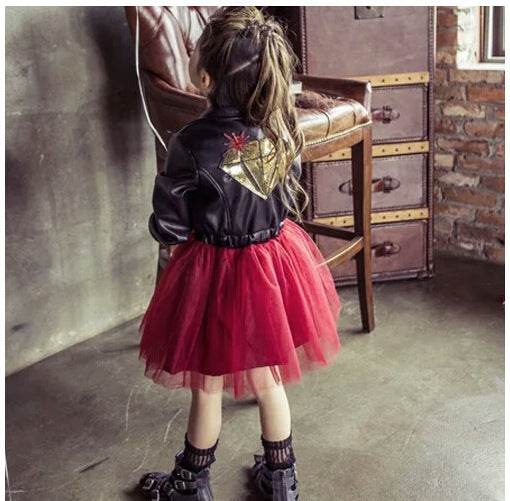Korean Children And Girls On Behalf Of A Leather Dress Embroidered With Sequins Leather Children Princess Dress - Mubimart