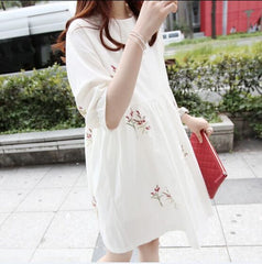 Korean Cotton And Linen Embroidery Maternity Dress And Nursing Clothes - Mubimart -  